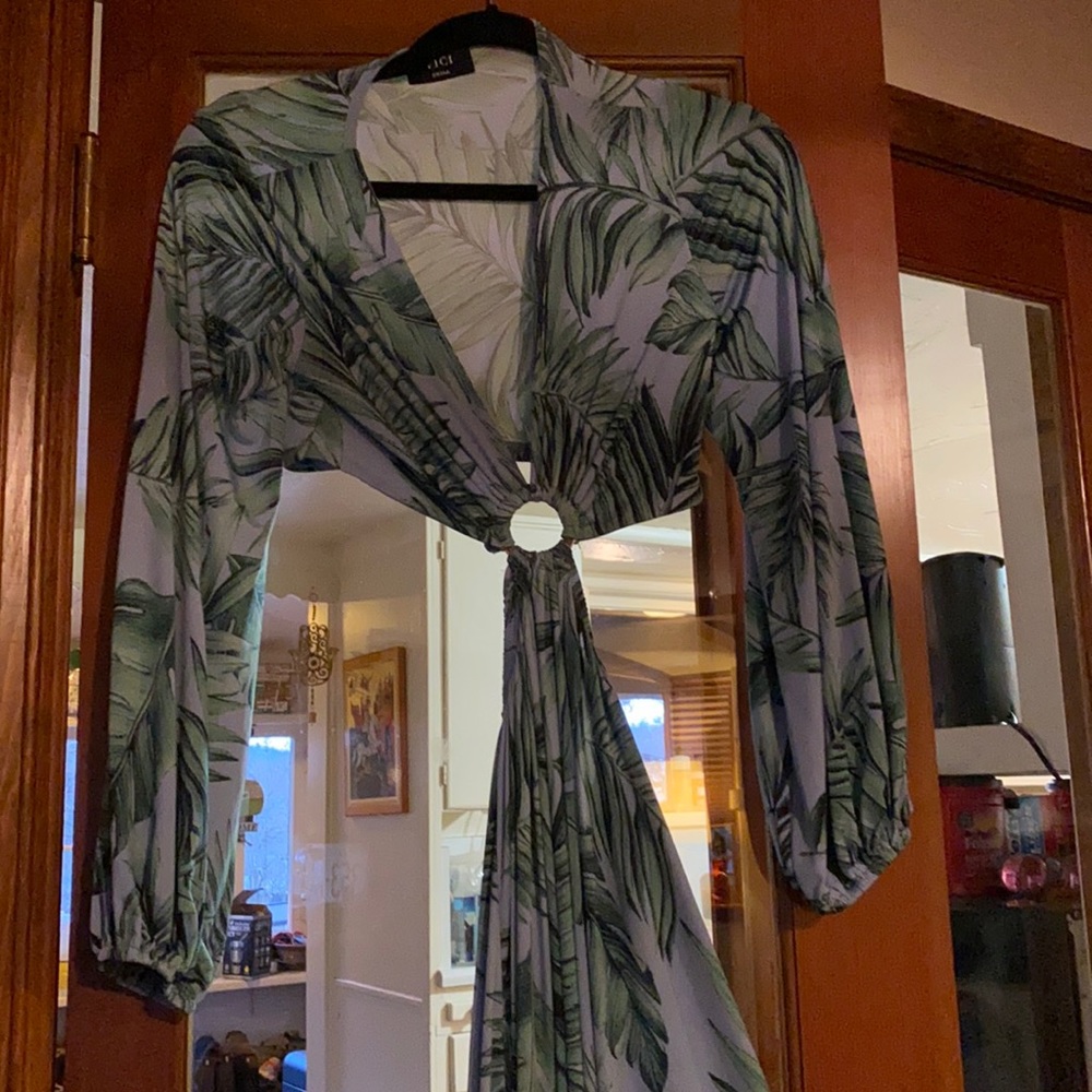 Palm print cut out maxi dress PatBo lookalike